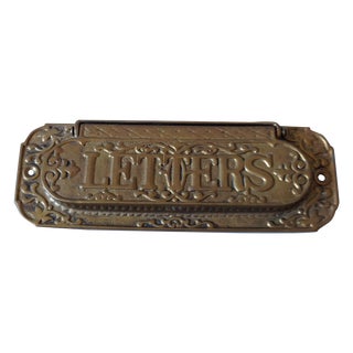 Antique Brass "Letters" Door Mail Slot For Sale