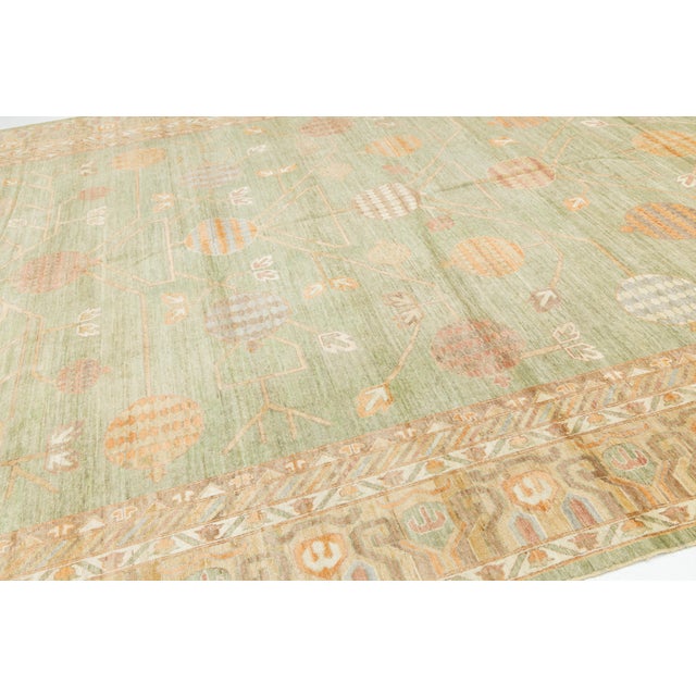12x15 Serene Sage Green Modern Khotan Style Handmade Wool Area Rug For Sale In New York - Image 6 of 12