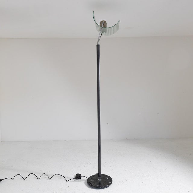 Floor Lamp with Marble Base and Curved Glass Shade, 1990s For Sale - Image 12 of 12
