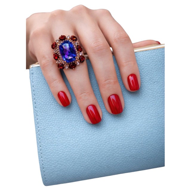 Bochic Capri Vintage Amethyst & Rose Garnet Ring in 18K Gold & Silver For Sale - Image 9 of 11