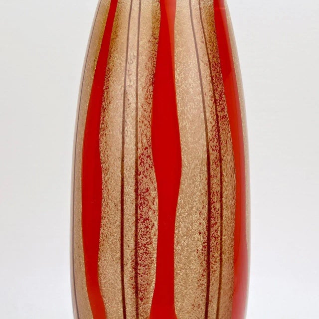 Glass Mid-Century Modern Murano Italian Glass Red & Purple Striped Vase For Sale - Image 7 of 13