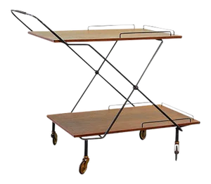Scandinavian Minimalist Foldable and Mobile Teak Tea Trolley on Black Steel Frame, 1950s