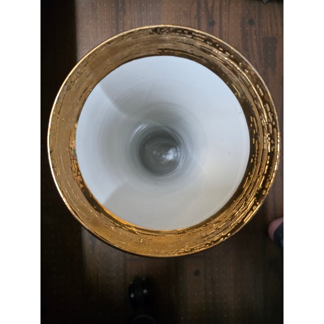 Mid-Century Modern Manufacture De Monaco Ligne E Gold Ribbed Porcelain Vase For Sale - Image 3 of 3