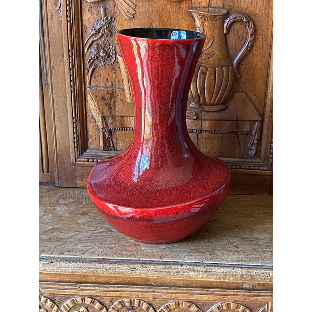 Red Enameled Ceramic Vase by Jean de Lespinasse, 1950s For Sale - Image 8 of 11