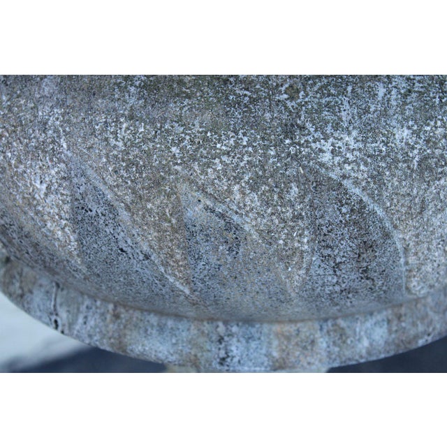 Vintage Pair Of Carved Granite Three Piece Garden Urns On Pedestals For Sale - Image 16 of 18