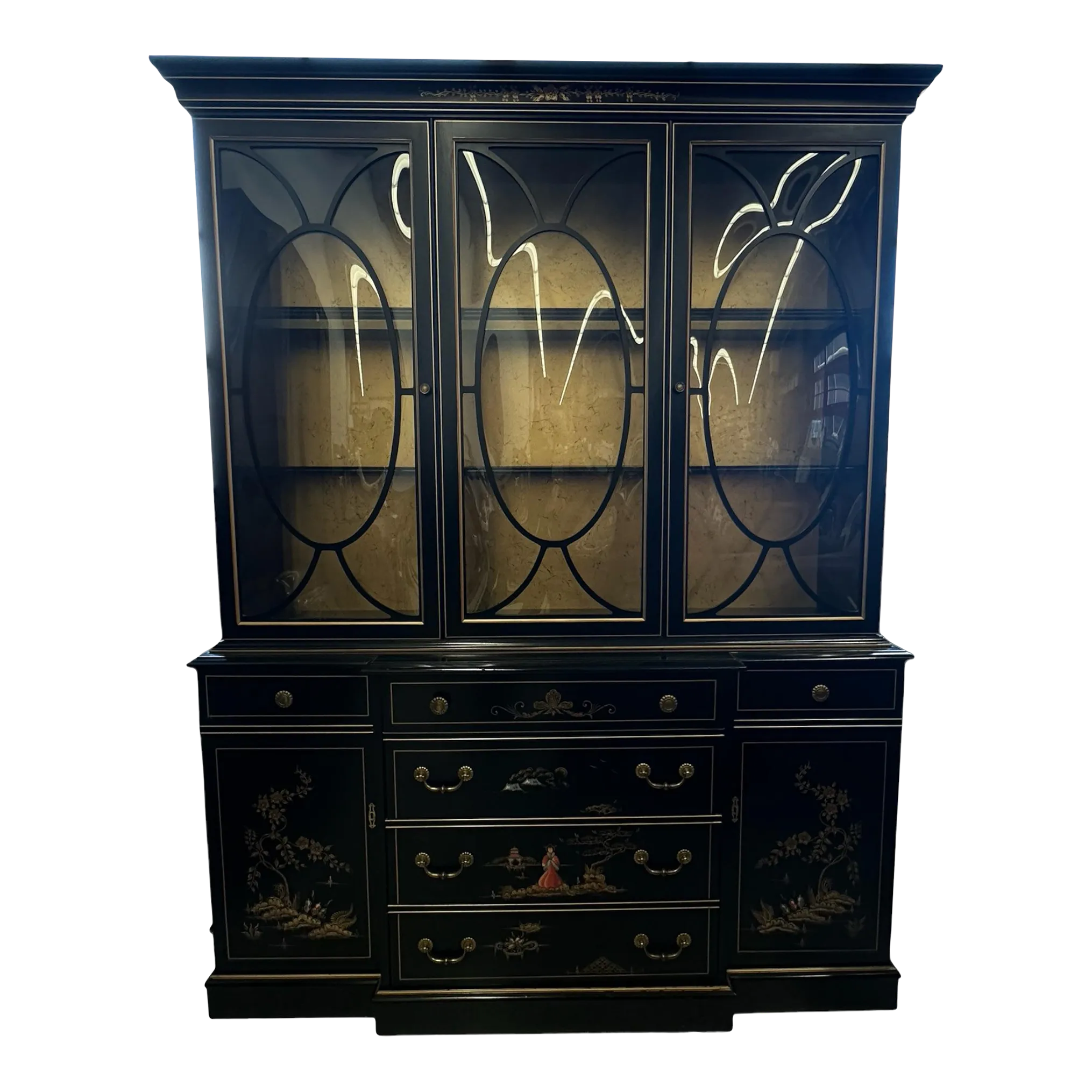 Mid 20th Century Vintage Black Lacquered Chinoiserie Bubble