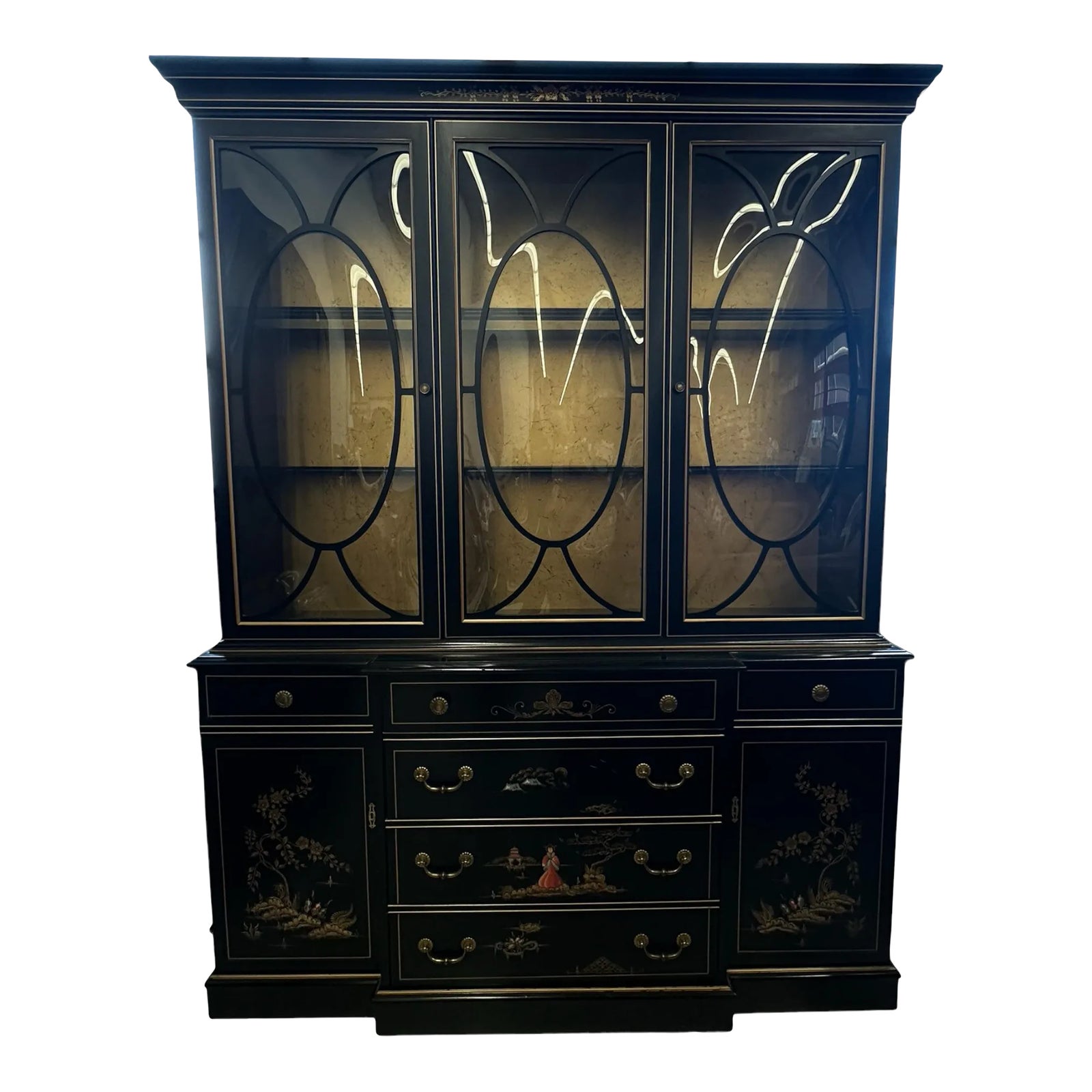 Mid 20th Century Vintage Black Lacquered Chinoiserie Bubble Glass