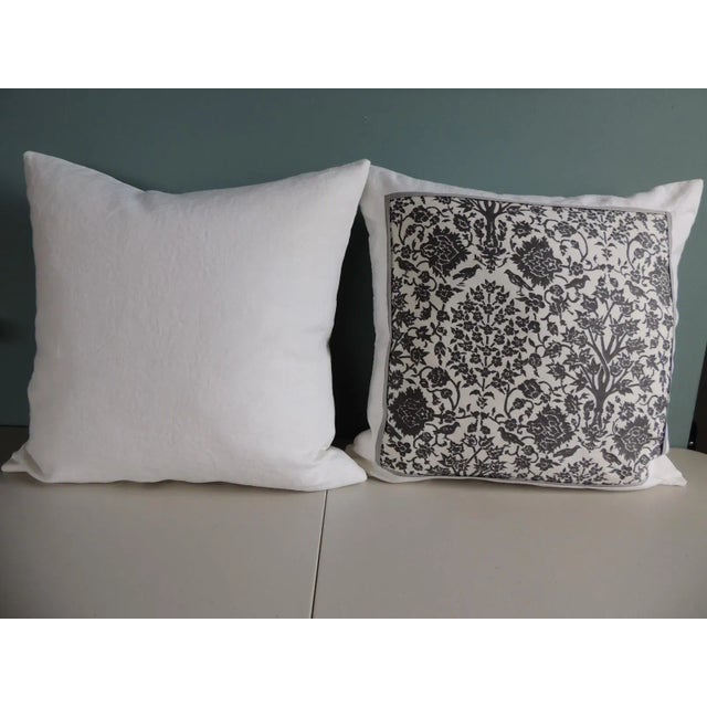 Vintage Fortuny Alderelli Fabric in Midnight and White Decorative Square Pillows - Pair For Sale - Image 9 of 10