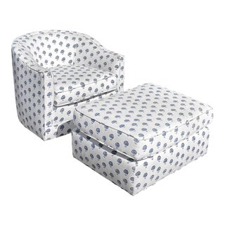 Designer Robert Allen Tub Swivel Chair and Ottoman For Sale