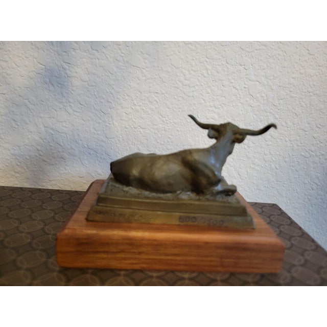 Signed Bronze “Range Baron” Longhorn Sculpture on Wood Base For Sale - Image 12 of 12