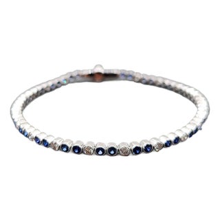 2.20 Ct Natural Ceylon Sapphire & Diamond Tennis Bracelet For Sale