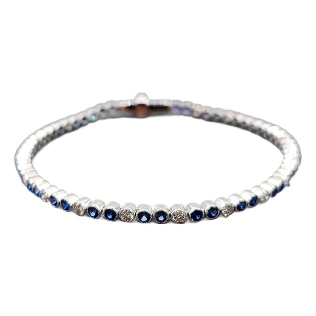 2.20 Ct Natural Ceylon Sapphire & Diamond Tennis Bracelet For Sale