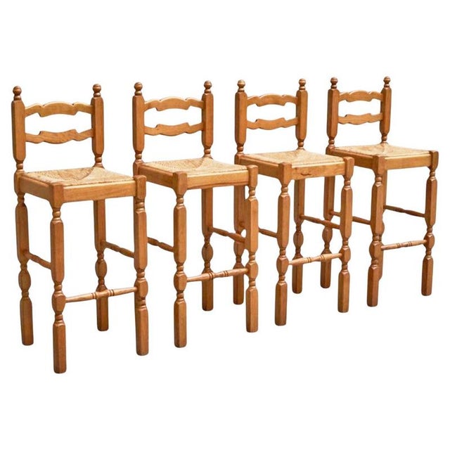 Razorblade Bar Stools in Oak and Rush, 1960s, Set of 4 For Sale - Image 12 of 12