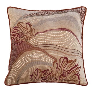 Embroidered Velvet Pillow Cover Handmade Abstract Art Textile Cushion Bohemian Style Living Room Accent Piece Floral Design Beige Color Home For Sale