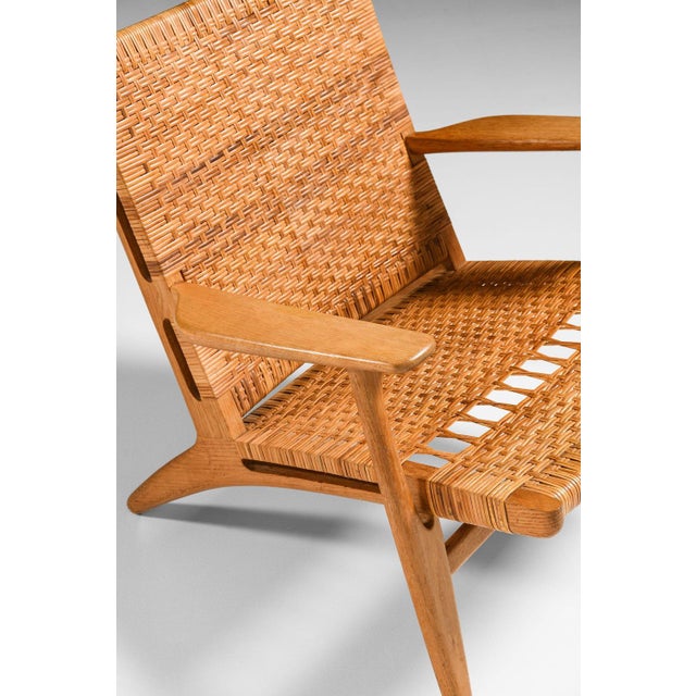 Wood Set of Easy Chairs in Oak, Woven Cane attributed to Hans Wegner, 1949 For Sale - Image 7 of 10