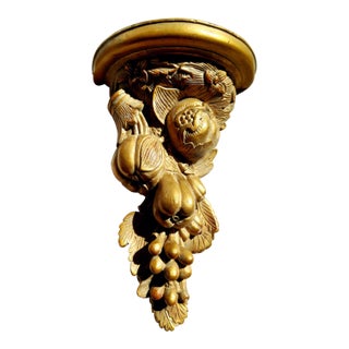 1960s Carved Wood Gilt Sconce Shelf With Fruit 12" For Sale
