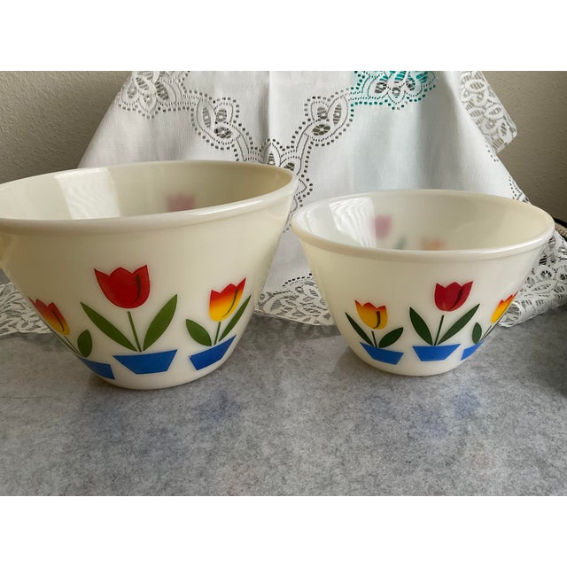 Anchor Hocking Vintage Fire King Tulip Mixing Bowls -Set of 2- For Sale - Image 4 of 4