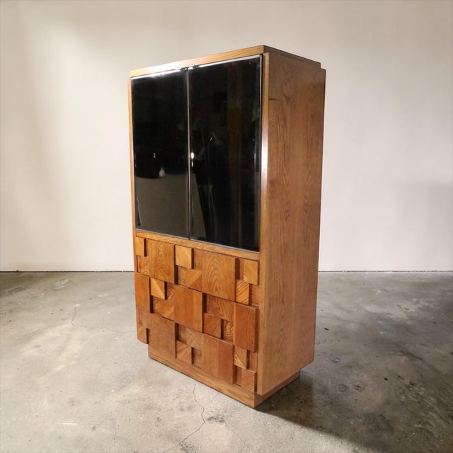 Lane  brutalist Mid 20th Century Brutalist Lane Staccato Armoire Wardrobe Chifferobe For Sale - Image 4 of 18