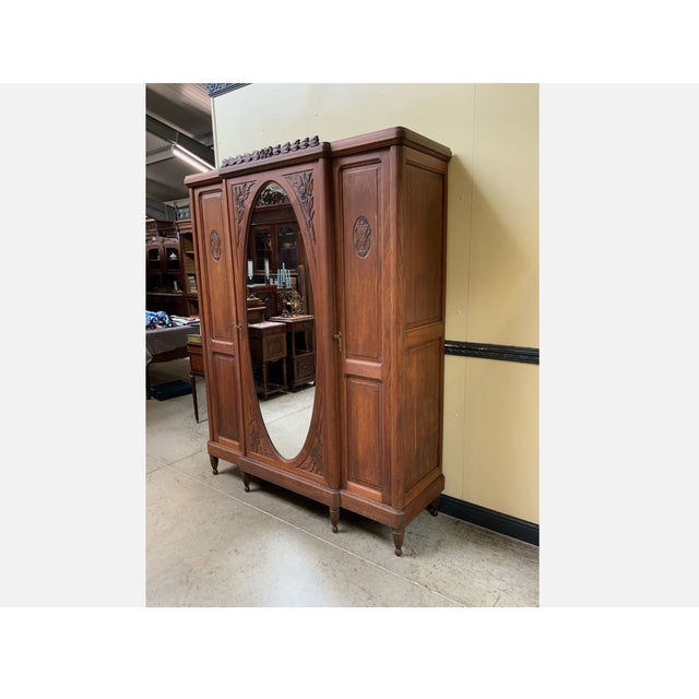 Antique Art Nouveau Wardrobe with Linen Compartments, 1910 For Sale - Image 4 of 11