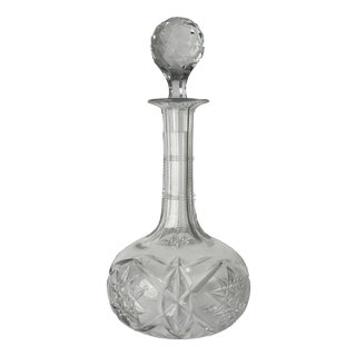 Antique Hand-Cut Crystal Whiskey Decanter with Faceted Stopper, 1900 For Sale