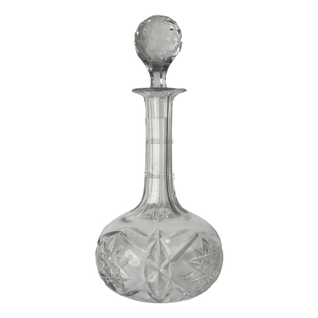Antique Hand-Cut Crystal Whiskey Decanter with Faceted Stopper, 1900 For Sale