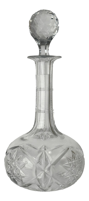 Antique Hand-Cut Crystal Whiskey Decanter with Faceted Stopper, 1900