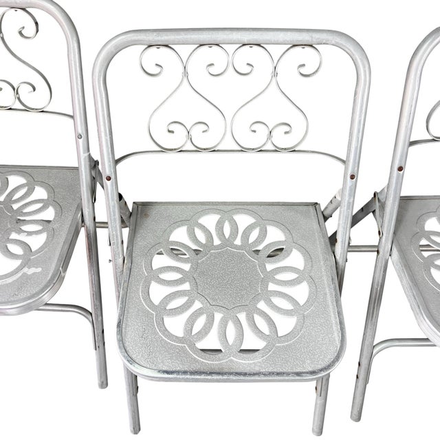 Vintage Aluminum Folding Metal Chairs - Set of 4 For Sale - Image 9 of 11