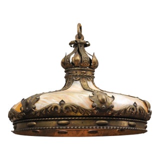 Victorian Leaded Glass & Bronze Chandelier, Early 20th C. American For Sale