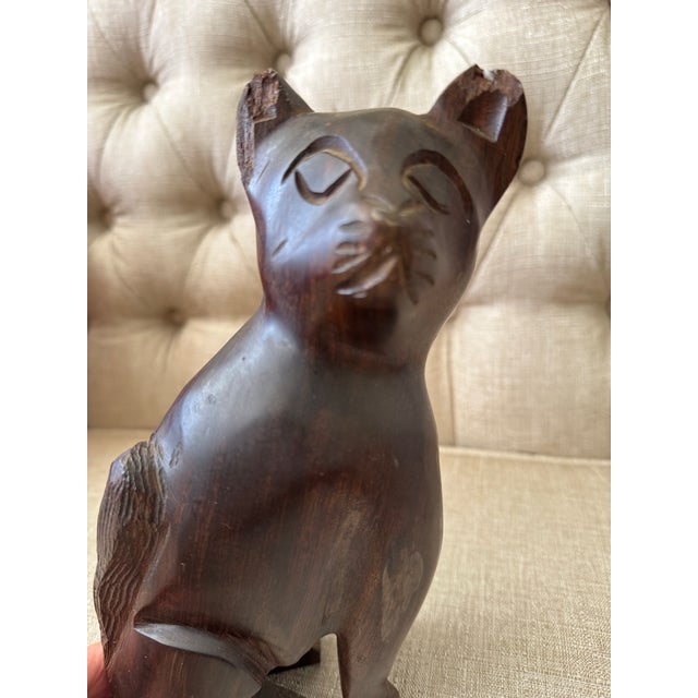 Hand-Carved Wooden Cat Figurine For Sale - Image 9 of 12