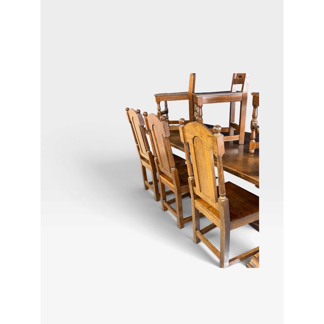 Antique Elizabethan Jacobean Style Oak Refectory Dining Table and Chairs, 1900, Set of 7 For Sale - Image 16 of 18