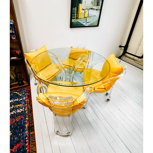 Charles Hollis Jones 1970s Style Lucite Game or Breakfast Table and 4 Chairs in Yellow Upholstery For Sale - Image 11 of 11