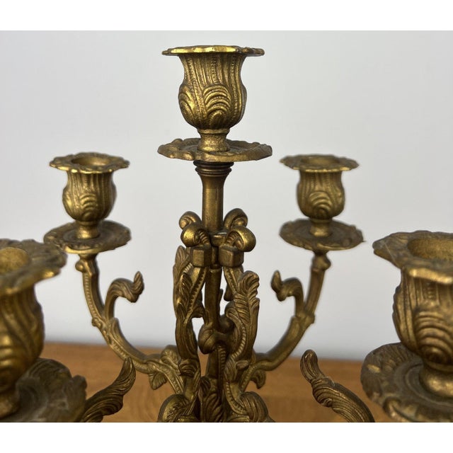 Vintage French Brass Ornate Candleholders, Set of 2 For Sale - Image 5 of 12