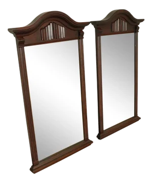 Ethan Allen Royal Charter Oak Vintage Jacobean Style Wall Mirrors - a Pair