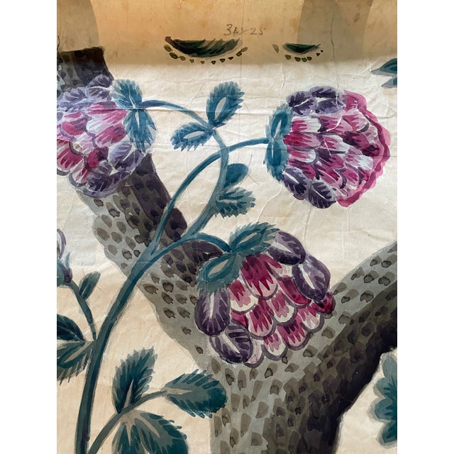 Antique Jacobean Flowers & Birds Wallpaper Artists’ Rendering For Sale - Image 10 of 13