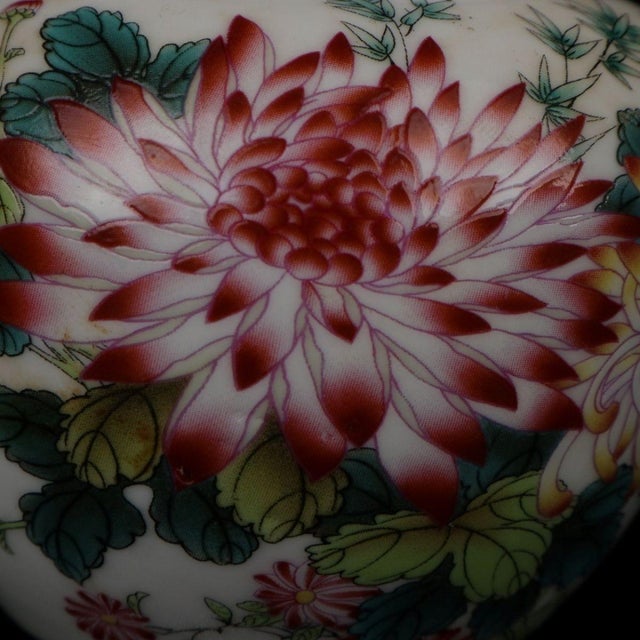 Small Chinese Famille Rose Chrysanthemum Porcelain Tea Caddy, Chinoiserie Lidded Ginger Jar For Sale - Image 9 of 9