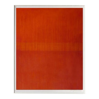 Contemporary Abstract Cold Wax and Oil Stick on Canvas Paper Painting "Linear Orange" by Janise Yntema For Sale