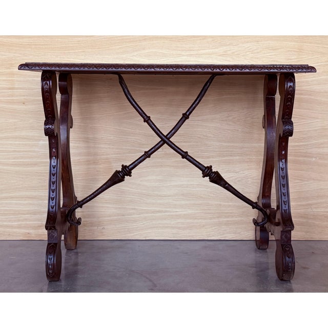 19th Century Ebonized Baroque Spanish Side Table with Lyre Legs For Sale - Image 16 of 18