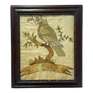 English Embroidered Silk Panel of a Parrot, Circa 1890 For Sale