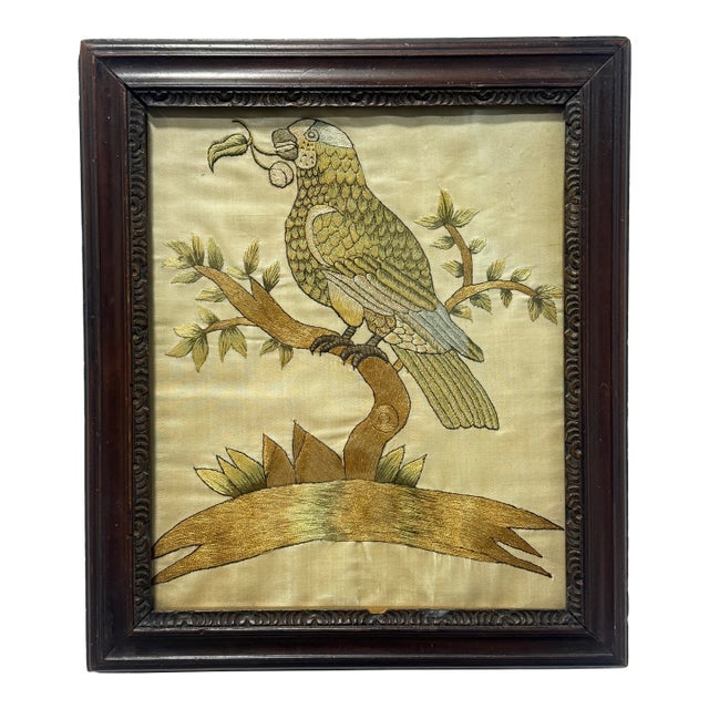 English Embroidered Silk Panel of a Parrot, Circa 1890 For Sale