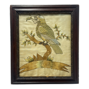 English Embroidered Silk Panel of a Parrot, Circa 1890