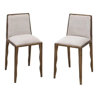Pair of Velvet Upholstered Chairs With Bronze Patina Brass Accents by R&y Augousti For Sale