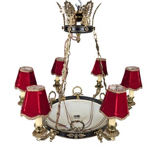 Empire-Style Chandelier in Sheet Metal and Brass, 1940s For Sale