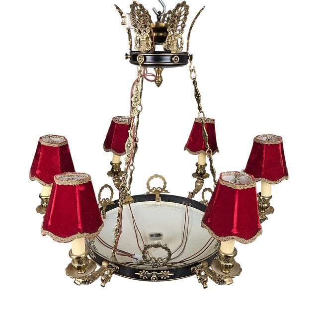 Empire-Style Chandelier in Sheet Metal and Brass, 1940s For Sale