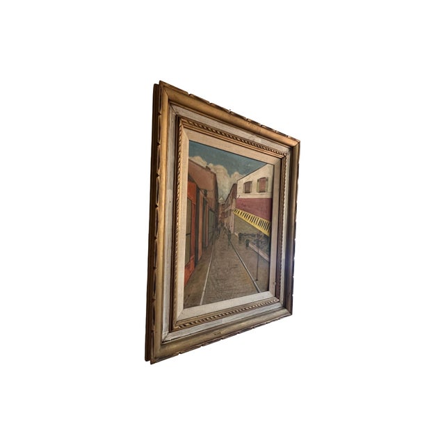 Vintage Mid Century Modern Canvas Oil Painting Framed Impressionist Street Scene Wall Art 1961 For Sale In Palm Springs - Image 6 of 11