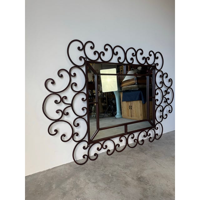 Hollywood Regency Large- Vintage Hollywood Regency Style Ornate Iron Wall Mirror For Sale - Image 3 of 12
