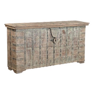 Antique Indian Teakwood and Iron Pitara Chest, Reduced in Depth to Make a Console For Sale