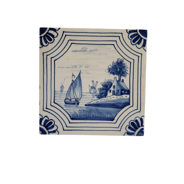 Traditional 19th Century Delft Tiles - Set of Four For Sale - Image 3 of 7