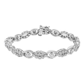 10K White Gold 2.0 Cttw Diamond Milgrain Cluster Link Bracelet For Sale