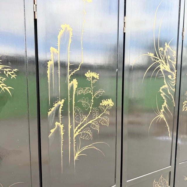 Chinese Hand Painted and Mother of Pearl Room Divider/Screen - 4 Panels For Sale - Image 9 of 12