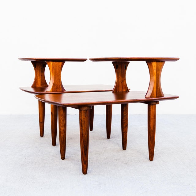 Mid-Century Modern Restored Mid Century Modern Solid Walnut Sculptural Step Tables For Sale - Image 3 of 12